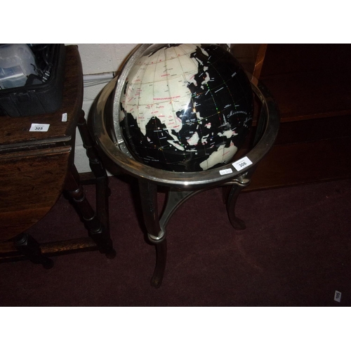 306 - VINTAGE STONE AND CHROME GLOBE ON STAND