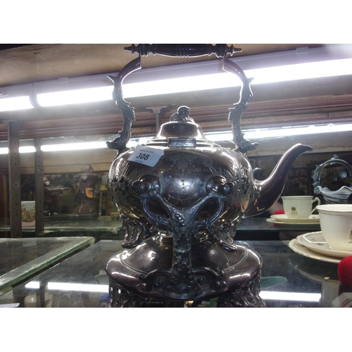 308 - VICTORIAN KETTLE ON STAND WITH BURNER