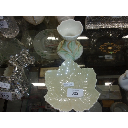 322 - BELLEEK CANDLE HOLDER LEAF DISH