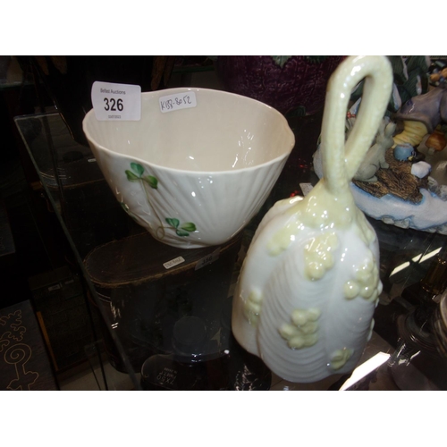 326 - BELLEEK DISH AND BELL