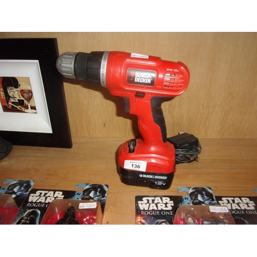 136 - BLACK AND DECKER DRILL AND CHARGER