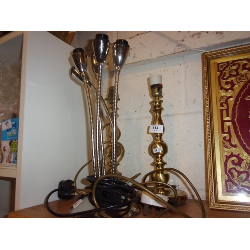 114 - 2 BRASS LAMPS AND ONE OTHER