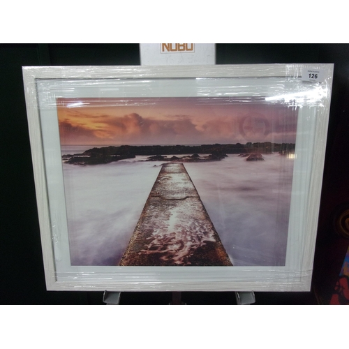 126 - IRISH PHOTOGRAPHY PRINT ON COTTON PAPER WITH A 20X16 GLASS FRAME DUNSEVENIK PIER