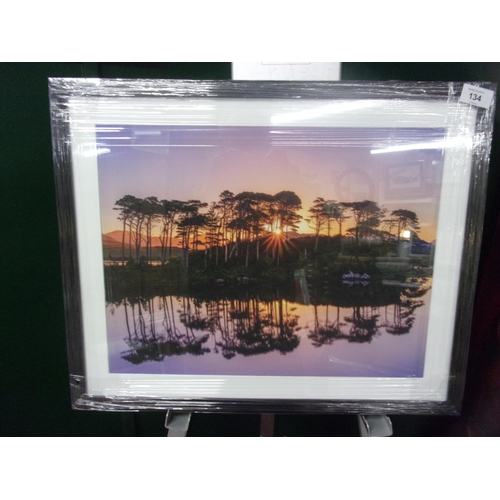 134 - IRISH PHOTOGRAPHY PRINT ON COTTON PAPER WITH A 20X16 GLASS FRAME PINE ISLAND SUNRISE