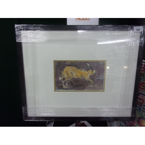 144 - CON CAMPBELL ORIGINAL OIL ON BOARD WITH A 20X16 GLASS FRAME IRISH HARE