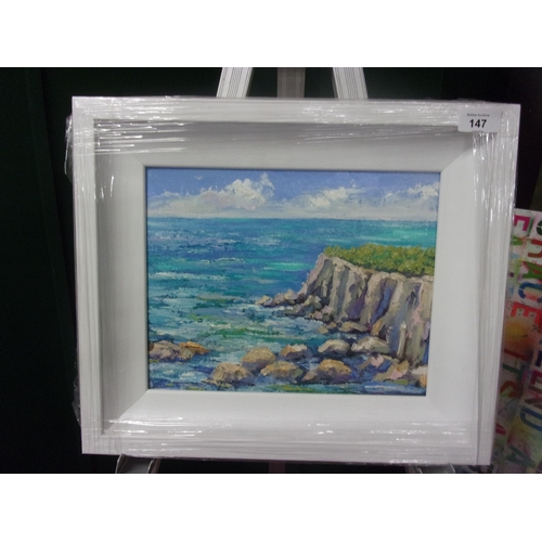 147 - FIONA HENRY 12X10 ORIGINAL OIL ON BOARD WITH A WHITE FRAME IRISH COASTAL SCENE