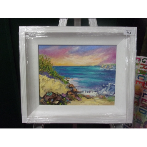 148 - FIONA HENRY 12X10 ORIGINAL OIL ON BOARD WITH A WHITE FRAME NORTH COAST