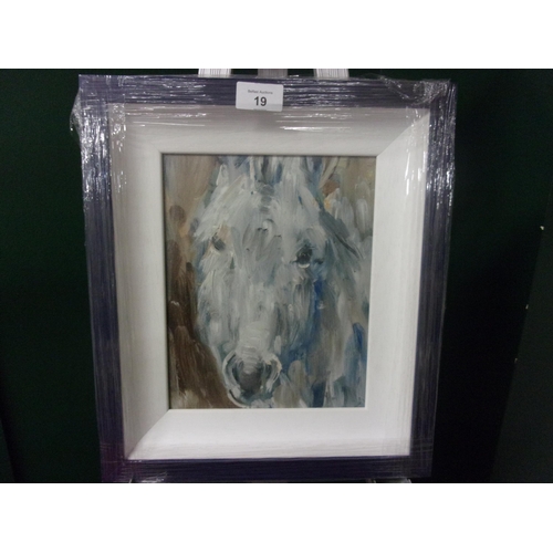 19 - CON CAMPBELL 10X8 PRINT ON BOARD HORSES HEAD WITH A NAVY FRAME