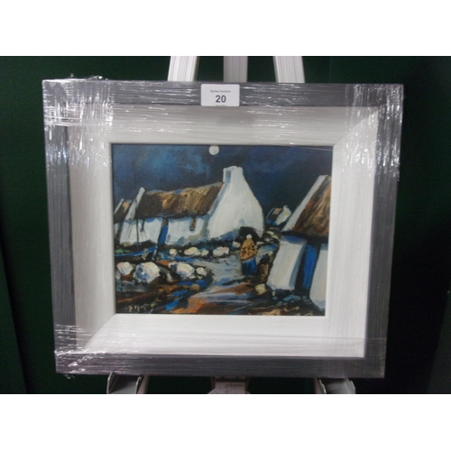 20 - PATRICK MURPHY 10X8 PRINT ON BOARD IRISH COTTAGES WITH A GREY FRAME