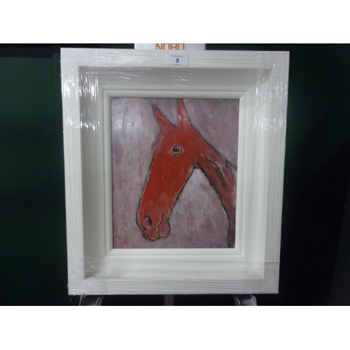 8 - CON CAMPBELL 12X10 ORIGINAL OIL ON BOARD HAPPY HORSE WITH BOX FRAME 17.5X15.5