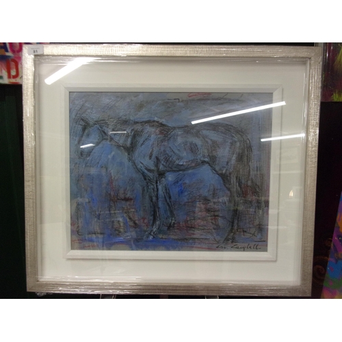 81 - CON CAMPBELL ORIGINAL OIL ON BOARD BLUE HORSE 19X15