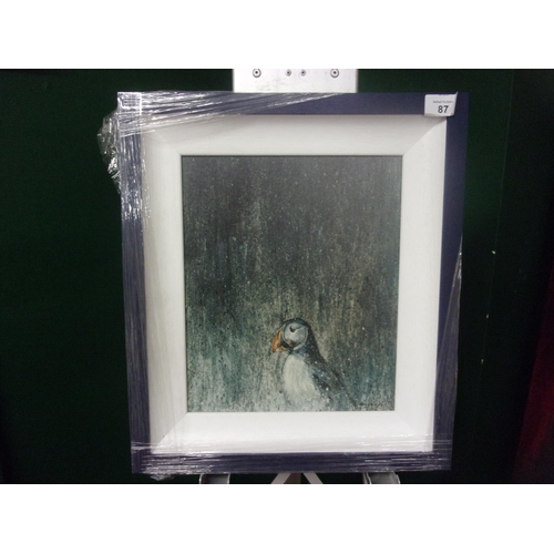 87 - CON CAMPBELL 12X10 PRINT ON BOARD WITH A NAVY FRAME PUFFIN