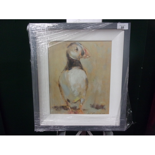 88 - CON CAMPBELL 12X10 PRINT ON BOARD WITH A GREY FRAME PUFFIN