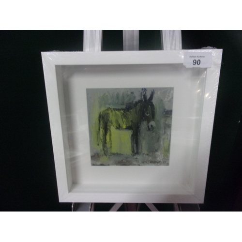 90 - CON CAMPBELL 25X25CM GLASS FRAMED PRINT YELLOW DONKEY