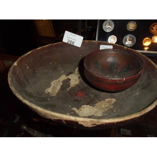 266 - WOODEN BOWL + 1 OTHER