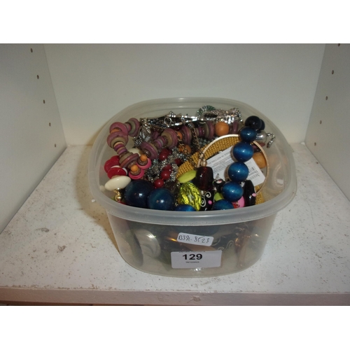 129 - BOX OF COSTUME JEWELLERY