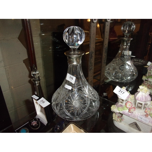 316 - LARGE DECANTER SILVER MOUNTS LONDON MYM BY ROBERS + DORE