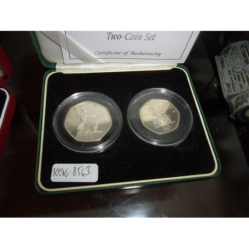 343 - SILVER PROOF 50P 2 COIN SET