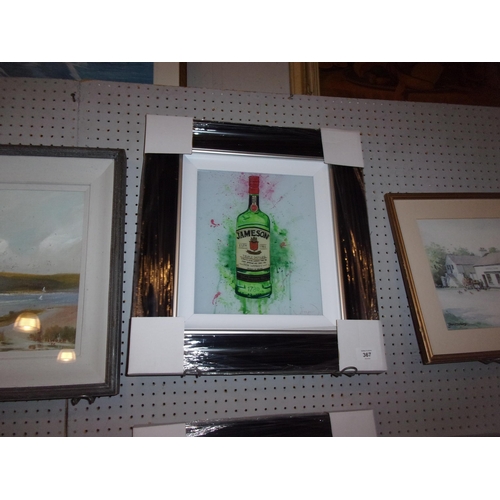 367 - FRAMED IRISH ARTIST CON CAMPBELL JAWBOX GIN GLASS PRINT