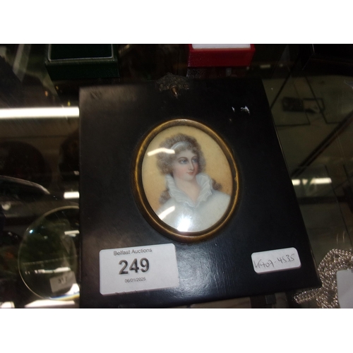 249 - HAND PAINTED MINIATURE IN EBONY FRAME