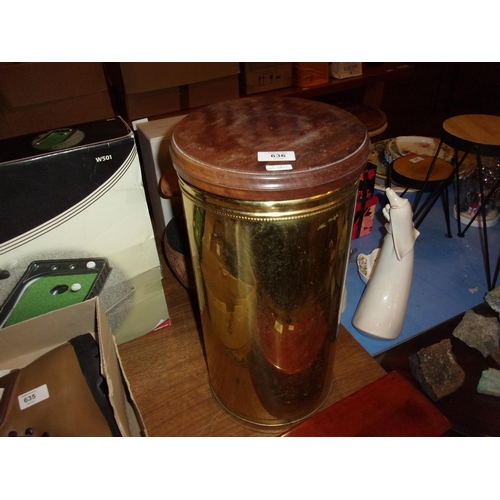 636 - BRASS LIDDED WASTE BIN/STICK STAND