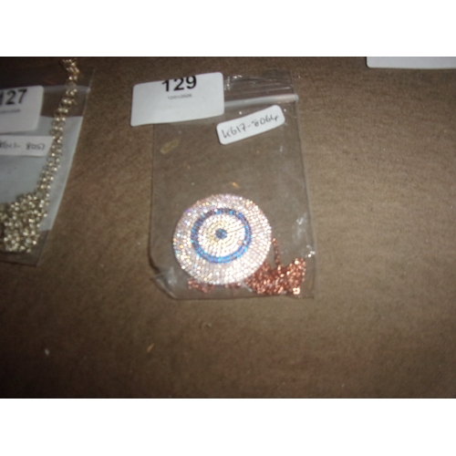 129 - SILVER 925 ROSE GILT BULLS EYE PENDANT ON CHAIN SET WITH SAPPHIRE AND CRYSTAL