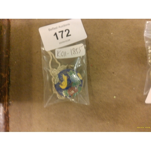 172 - SILVER ENAMEL CIRCULAR LOCKET ON SILVER CHAIN