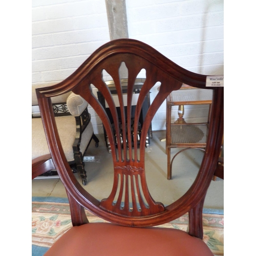 54 - Two George II Reproduction Mahogany Shield Back Carver Chairs with Leather Studded Seats