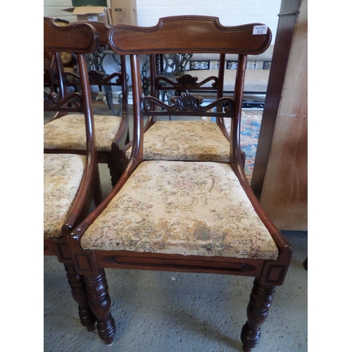 55 - A Set of Four Edwardian Dining Chairs with Turned Legs and Cream Tapestry Seats