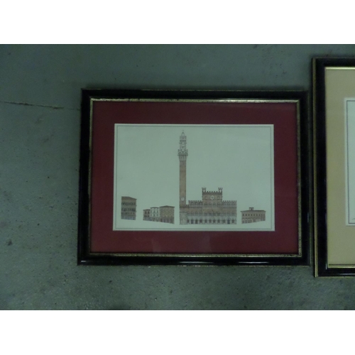 100 - 3 x Architectural Drawings in Black and Gold Frames