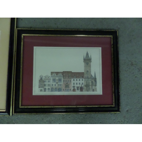 100 - 3 x Architectural Drawings in Black and Gold Frames