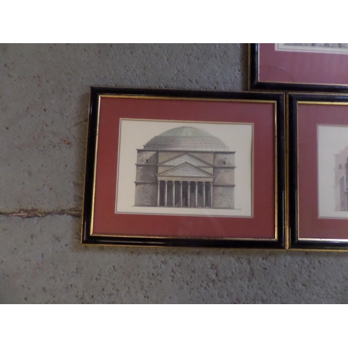 102 - 5 x Architectural Drawings in Black and Gold Frames