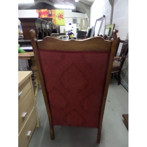 116 - Victorian Oak Low Seated Armchair with Red Damask Upholstery