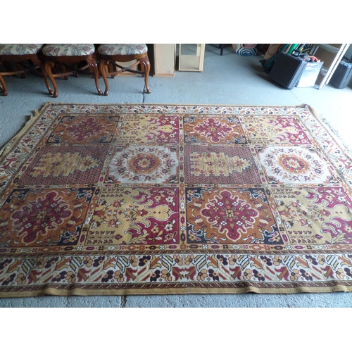 127 - Large Red and Gold Handmade Patterned Rug - Some Wear