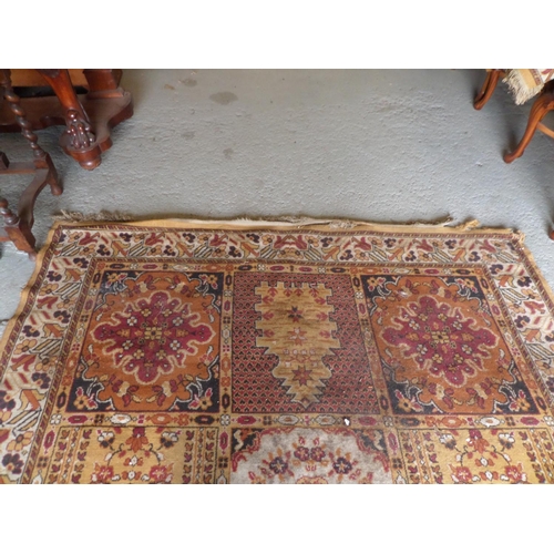 127 - Large Red and Gold Handmade Patterned Rug - Some Wear