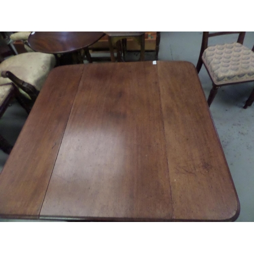 131 - Antique Square Drop Leaf Dining Table with Turned Legs and Drawer