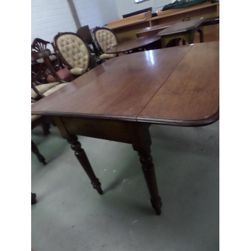 131 - Antique Square Drop Leaf Dining Table with Turned Legs and Drawer