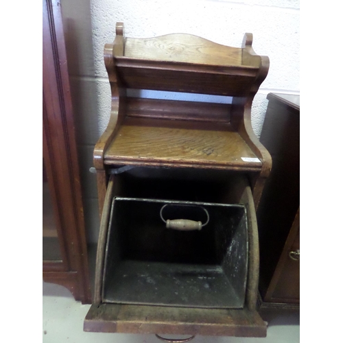 49 - Antique Oak Coal Scuttle Perdonium Early 20th Century