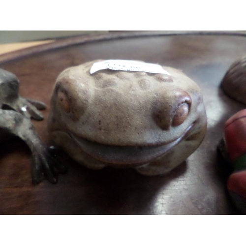 66 - Collection of 11 Frog Ornaments, Wooden, Ceramic and Metal