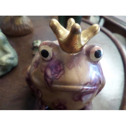 66 - Collection of 11 Frog Ornaments, Wooden, Ceramic and Metal