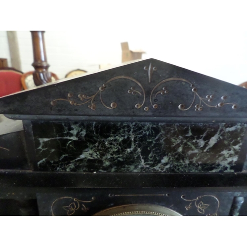 67 - Antique Slate and Marble Decorative Mantle Clock - Missing Backplate and Key