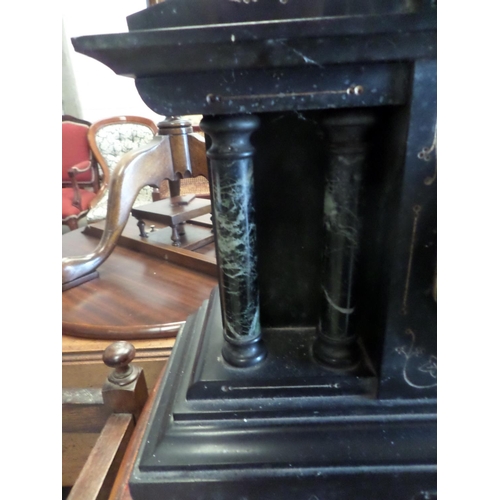 67 - Antique Slate and Marble Decorative Mantle Clock - Missing Backplate and Key