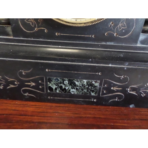 67 - Antique Slate and Marble Decorative Mantle Clock - Missing Backplate and Key