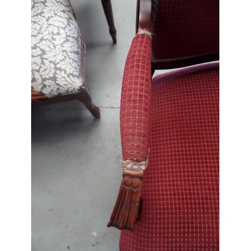 69 - Period Mahogany Arm Chair with Red and Gold Upholstery