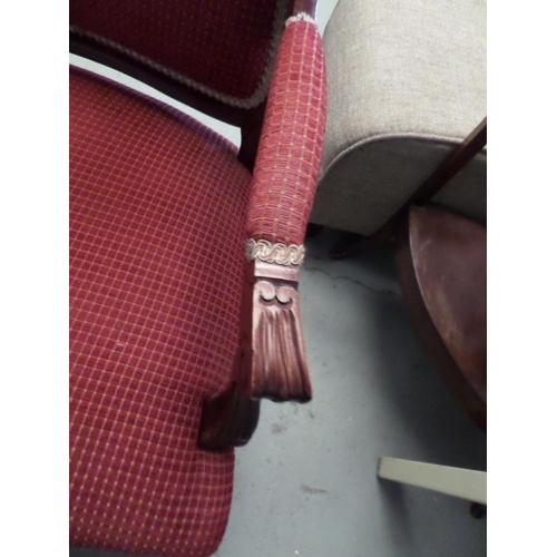 69 - Period Mahogany Arm Chair with Red and Gold Upholstery