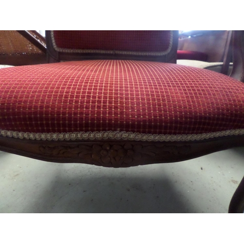 69 - Period Mahogany Arm Chair with Red and Gold Upholstery