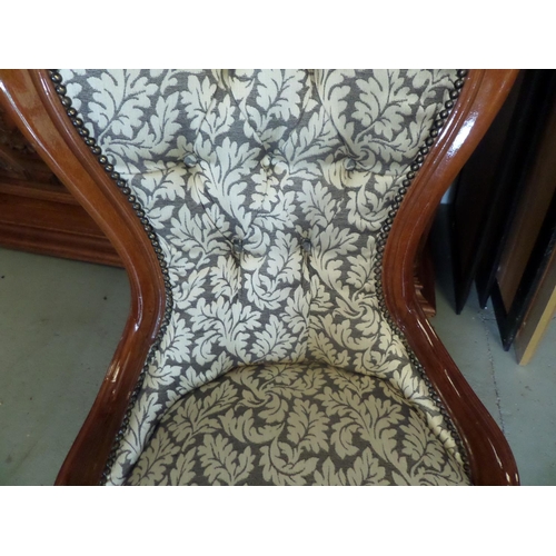 70 - Reproduction Period Bedroom Chair with Silver and Cream Upholstery with Stud Details