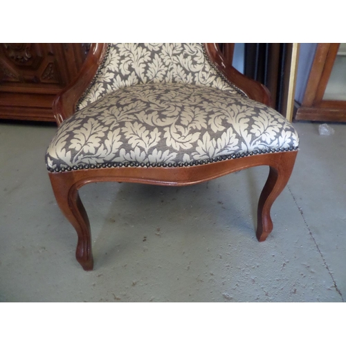 70 - Reproduction Period Bedroom Chair with Silver and Cream Upholstery with Stud Details