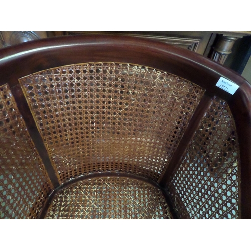 71 - Reproduction Mahogany Bucket Chair with Woven Cane Seat and Back