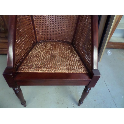 71 - Reproduction Mahogany Bucket Chair with Woven Cane Seat and Back